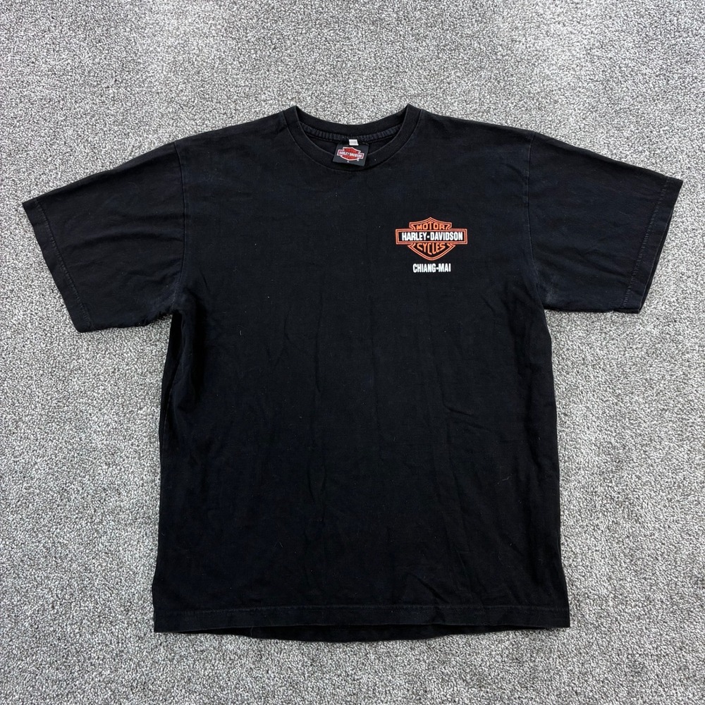 Vintage Harley Davidson Shirt‎ Mens Large Black Chiang Mai Thailand Biker Motor